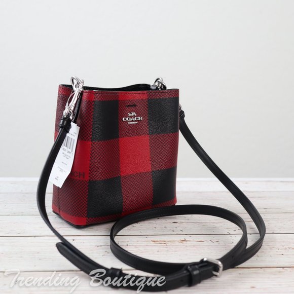 NWT Coach Mini Town Bucket Bag Crossbody With Buffalo Plaid Print - Picture 4 of 11